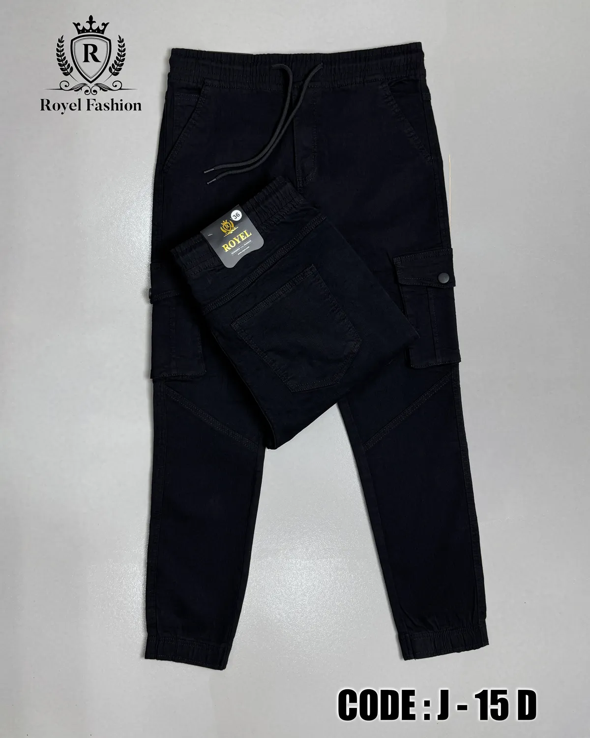 Men’s Premium Knit Denim Cargo Joggers Pant dark black p