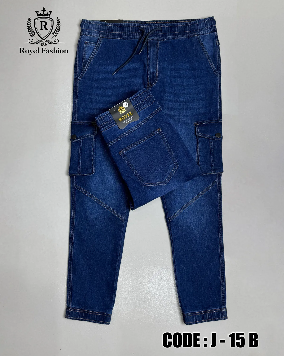 Men’s Premium Knit Denim Cargo Joggers Pant deep blue p