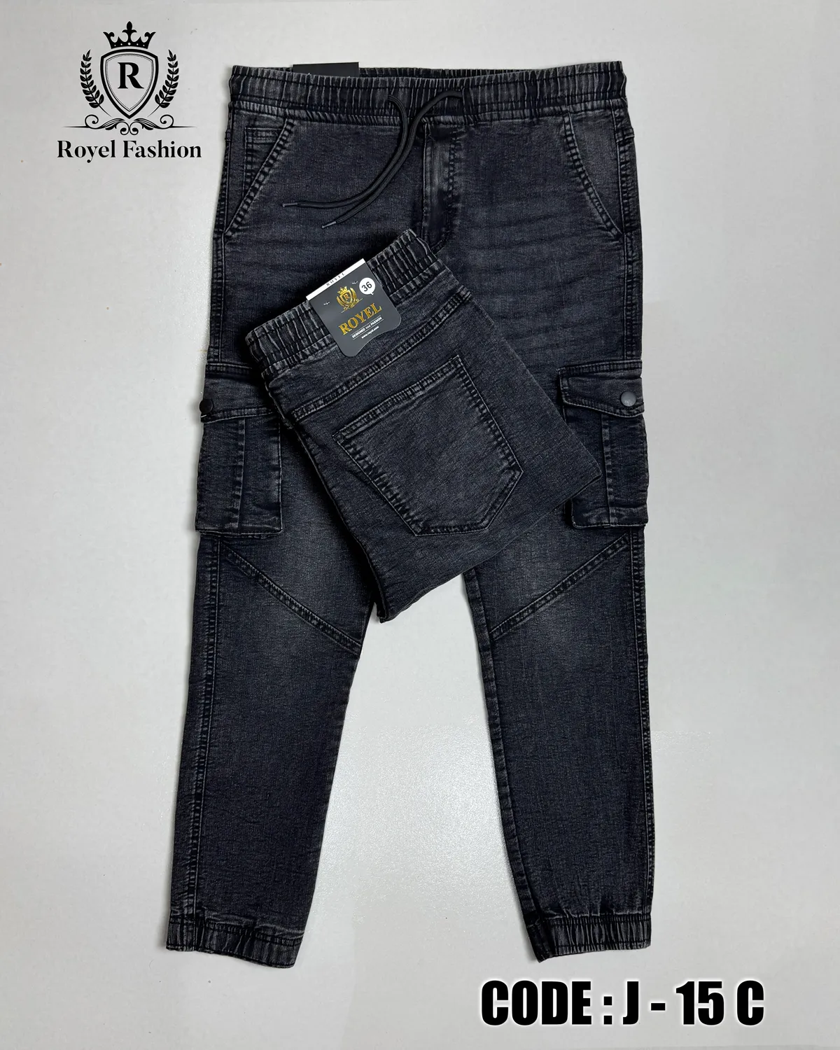 Men’s Premium Knit Denim Cargo Joggers Pant light black p