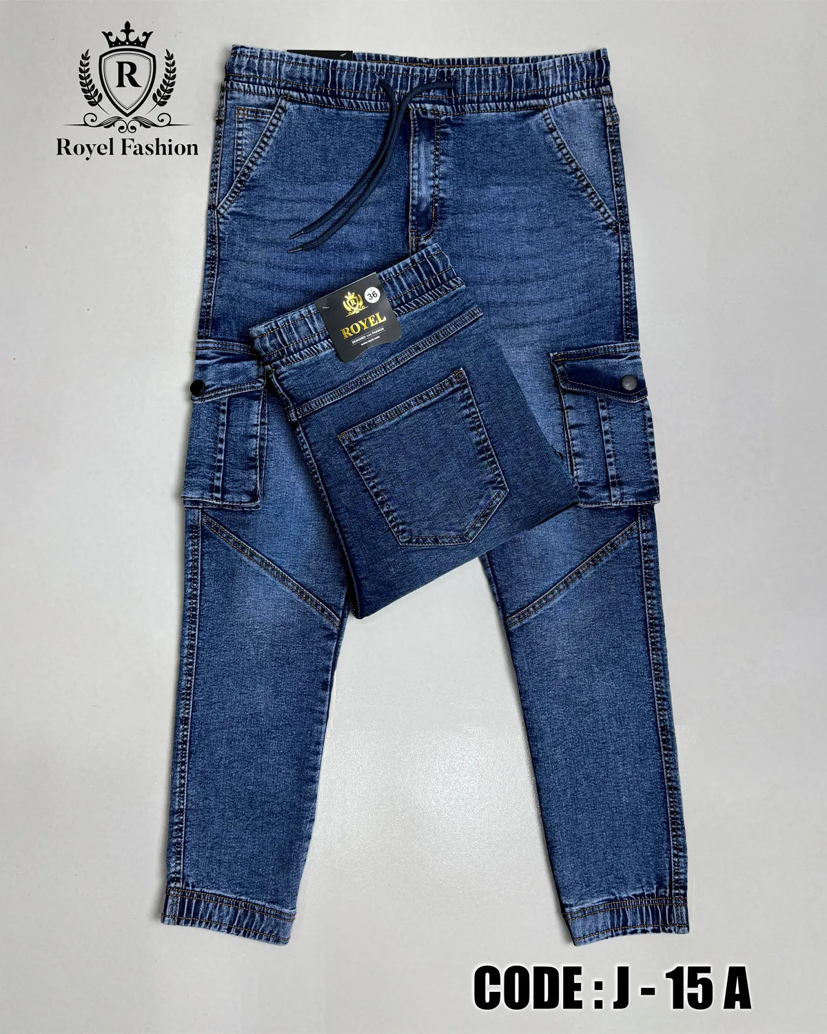 Men’s Premium Knit Denim Cargo Joggers Pant light blue p