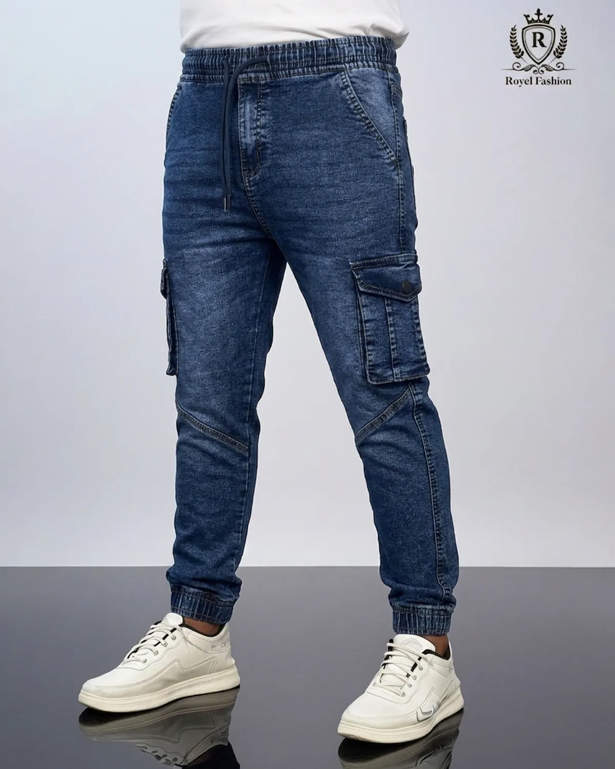 Men’s Premium Knit Denim Cargo Joggers Pant light blue