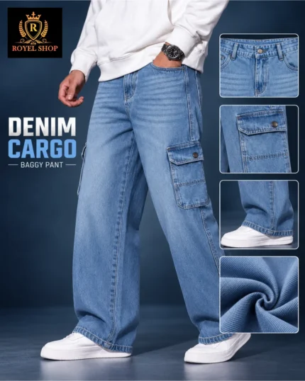 Royel Shop Denim Cargo Baggy Pant light blue1